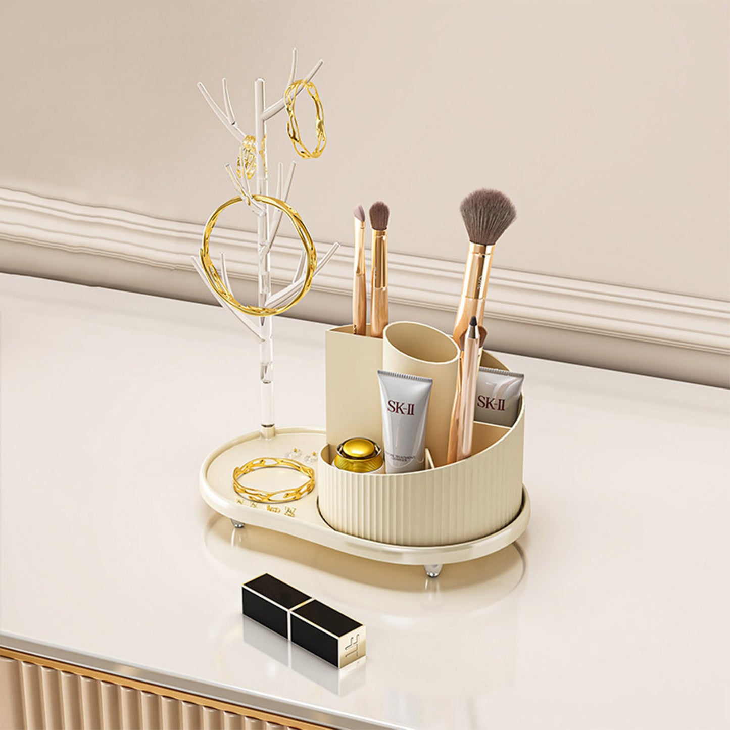 Rotating Makeup Organizer With Jewelry Storage Large Capacity
