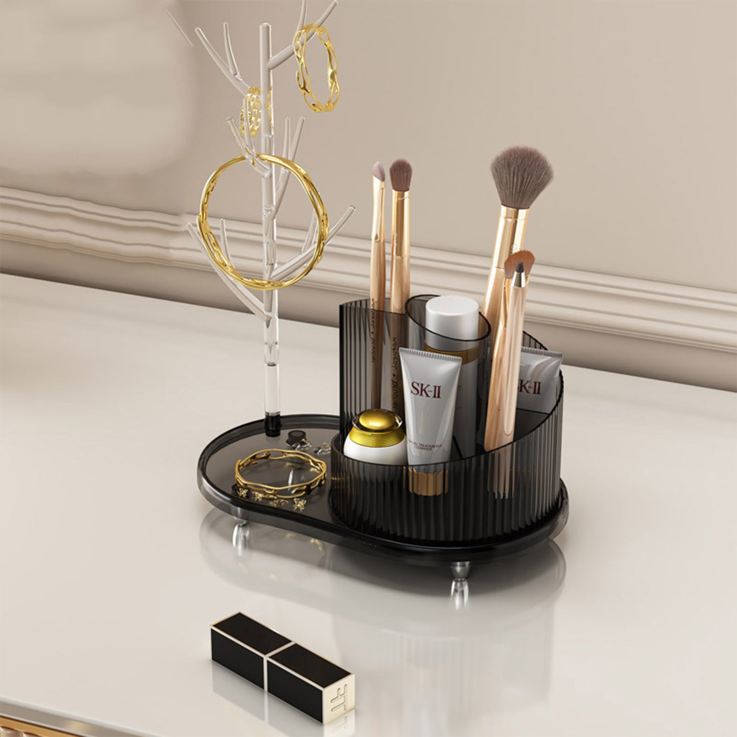 Rotating Makeup Organizer With Jewelry Storage Large Capacity