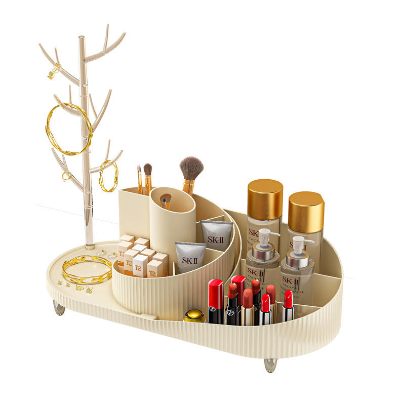 Rotating Makeup Organizer With Jewelry Storage Large Capacity